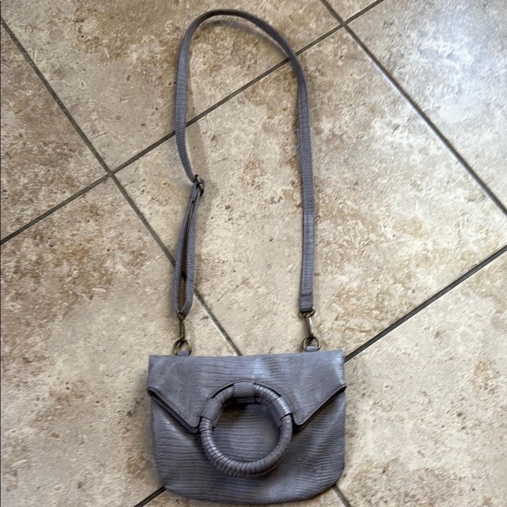 Gray Slouchy Crossbody Bag with Circular Detail